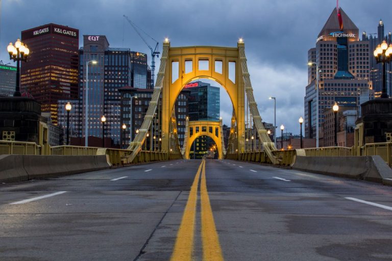 Several Corporate Headquarters in Downtown Pittsburgh Viewed from a Bridge in Pittsburgh