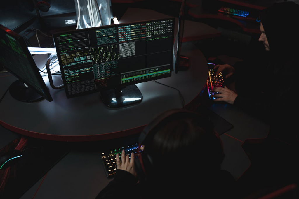 security consulting experts working on computer
