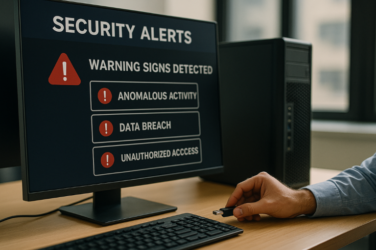 Insider Secuity Threat Security Alert on a Computer